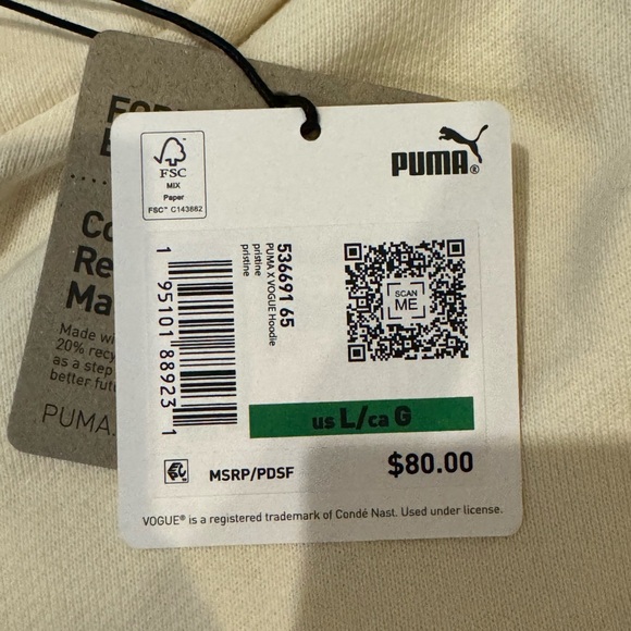 PUMA X VOGUE WOMEN’S WHITE OVERSIZED HOODIE WITH FRONT KANGAROO POUCH POCKETS - Picture 9 of 12